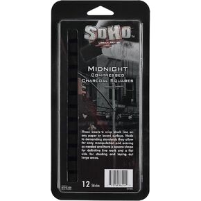 SoHo Urban Artist Compressed Charcoal - Drawing Charcoal for Artists, Students, Blending, Live Figure Drawing, & More! - [Midnight Black - 12 Pack]