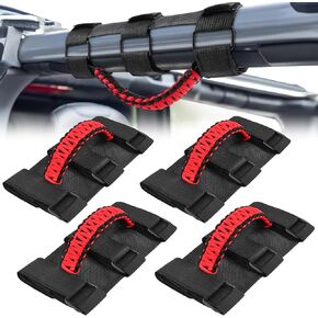 Nilight Grab Handles 4PCS Black Red Universal 2"- 4" Roll Bar Mount Handwoven 550 Paracord 600D Oxford Handles Metal Buckle for Wrangler CJ YJ TJ JK JL Gladiator JT