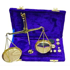 Old Traditional Goldsmith Weight (tarazu) showpiece Brass Weighing Scale Balance Justice Law Scale Decoration Vintage Apothecary Scale Small Brass Weight Scale (Blue)