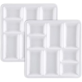 Cedilis 2 Pack Ceramic Watercolor Palette, White Artist Paint Palette, Mixing Tray with 8 Wells, Paint Tray Palettes for Watercolor Gouache Painting, 7 inch, Square