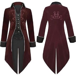 Men Steampunk Jacket Medieval Pirate Viking Tailcoat Gothic Victorian Frock Coat Uniform Halloween Costume