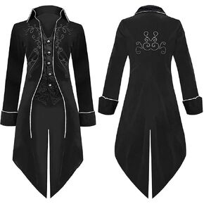 Men Steampunk Jacket Medieval Pirate Viking Tailcoat Gothic Victorian Frock Coat Uniform Halloween Costume