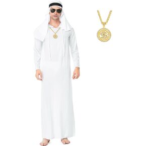 Arabian Costume for Men,Men Arab Costume with Necklace,Sheik Robe Adults,Arab Cloth Men,Halloween Costume