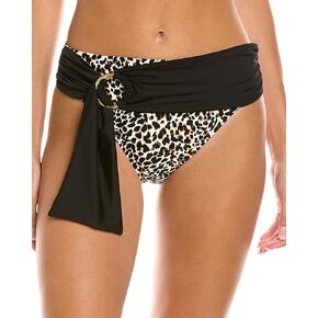 Vince Camuto Tanzania Cheetah Logo Ring Belted High-Waisted Bikini Bottoms Black MD