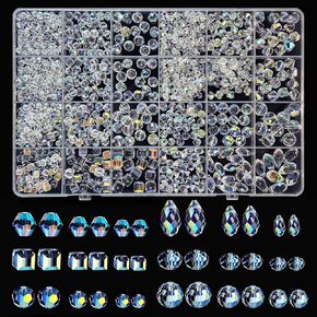 948pcs Crystal Glass Beads for Jewelry Making, Assorted Clear Faceted Crystal Beads Suncatcher Beads for Bracelets Necklace Earring DIY Crafts, New AB Color