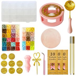 Wax Seal Stamp Kit, 2 Boxes and 880 Pcs Wax Seal Beads with Sealing Wax Warmer, Wax Seal Stamp, Wax Seal Spoon, Wax Seal Metallic Pen and Envelope, Wax Seal Kit for Gift and Decoration