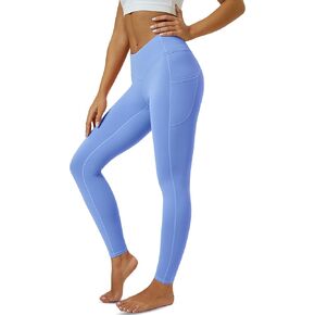 TACVASEN Leggings for Women High Waisted Tummy Control Buttery Soft V Cross Yoga Pants with Pockets Workout Gym Running