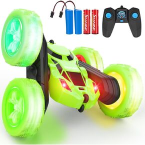 Remote Control Car for Kids RC Stunt Cars with Cool Wheel Lights 360° Rotating Boys Toys for Ages 6 7 8 9 10-12 Kids Gift Ideal(Blue&Green)