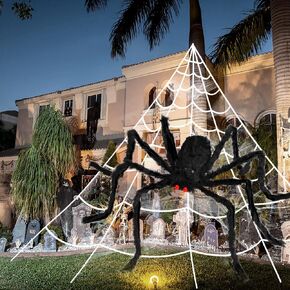 3pcs 212'' Halloween Spider Web 49" Halloween Spider Decorations Stretch Cobweb Fake Spider Giant Spider Web for Indoor Outdoor Halloween Decorations Yard Lawn Home Costumes Party Haunted House Décor