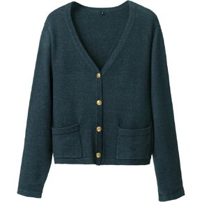 V Neck Gold Buttons Cardigan Sweaters for Women 2024 Trendy Long Sleeve Cardigans Striped Open Front Fall Winter