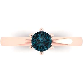 0.6 ct Brilliant Round Cut Solitaire London Blue Topaz Classic Art Deco Wedding Statement Bridal ring 18K rose gold for Women