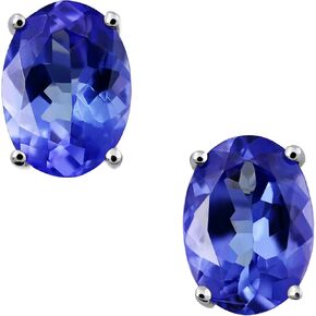 14K White Gold Genuine Tanzanite 1-5/8 Ct Oval Studs Earrings