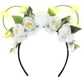 Led Mouse Ears Flower Headband Crown for Adult Women Girls Park, Light Up Mouses Ears Headwear for Animal Theme Wedding Party Daily Park Birthday Baby Shower Photoshoot Accessories in Kuwait