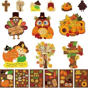 HABDJILTY 24Pcs Religious Jesus Thanksgiving Crafts,Autumn Harvest Crafts Kit,Thanksgiving DIY Crafts Hanging Ornaments for Thanksgiving Classroom Activities.