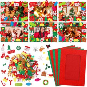 Barydat 60 قطعة عيد الميلاد DIY إطارات الصور الحرفية كيت للأطفال عيد الميلاد ورأى إطارات الصور مع 460 ملصقات رغوة عيد الميلاد بطاقات إطار الصورة الشتاء الحرف لقضاء عطلة المنزل شجرة عيد الميلاد ديكور