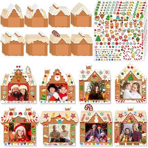 Zhanmai 48 Pcs Gingerbread House Picture Frame Craft Xmas DIY Gingerbread Candy Craft Christmas Crafts Self Adhesive Stickers for Christmas Tree Xmas Keepsake Holiday Party Decoration