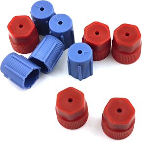 10 PCS Car Low Side High Side Air Conditioning Cover Kit, ABS Plastic Air Conditioning Service AC System Port Cover, Modification Replacement Repair Parts, Suitable for Most Cars (Blue & Red)