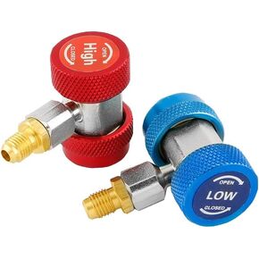 R134a AC Quick Coupler Adjustable Adapters 1/4" SAE Male Flare High Low Freon Manifold Gauge Hose Conversion Kit for Automotive HVAC AC System T-Style