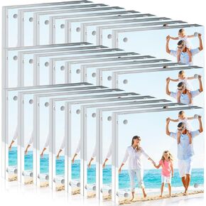 24 Pack Acrylic Picture Frames, 4x6 Magnetic Photo Frame, 20MM Double-Sided Clear Picture Frames Acrylic Photo Frames, Wedding Table Numbers, Free Standing Desktop Display
