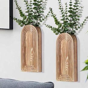 Dnnnii 2 Pack Modern Wall Wood Vase-Entryway Decor, Wood Wall Art, Hallway Decor-Modern Farmhouse & Boho Bathroom Wall Decor-Perfect for Dining Room, Living Room, or Any Narrow Wall Space（Black）