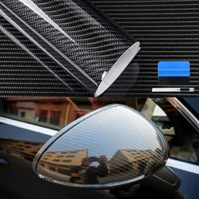 Carbon Fiber Vinyl Wrap with 2 Pcs Tool Kit, 5ft x 1ft Vinyl Wrap Bubble Free with Air Release Technology, Perfect for Cars DIY Exterior Interior Protect (Black)