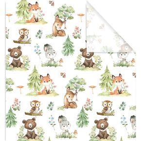 JarThenaAMCS 6 Sheets Woodland Animal Wrapping Paper -Not Roll- Watercolor Forest Jungle Animal Gift Wrap Paper Folded Flat DIY Art Craft Paper for Party Packaging, 39.4 x 27.6 Inch