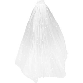 Pearl Bride Veil, White Short Wedding Veil with Comb Elegant Bridal Veils for Women Bachelorette Party Engagement Anniversary Photo Props