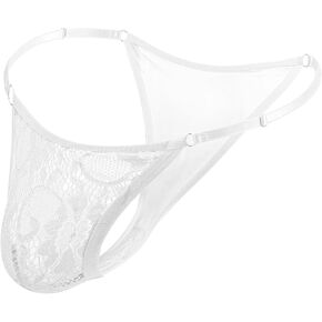 Mens Lace Thong Briefs Underwear, Sexy See-Through Mens lingerie with Adjustable Stretch Waistband Sissy Panties