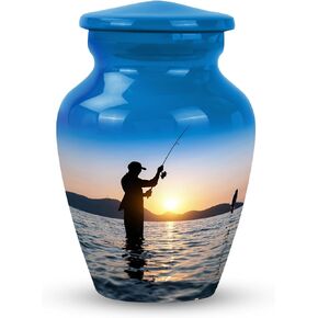 Fisherman Cremation Urn - Large Urns For Human Ashes Adult - blue urn for ashes for women - Ashes Holder - Cremation Companion Urns - Cremation Memorial - Urns For Ashes Dad - Funeral (10inch)
