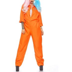 Lizxun Womens Orange Prisoner Halloween Cosplay Costume Men Escaped Jail Jumpsuit Inmate Uniform Roleplay Dress Up in Kuwait