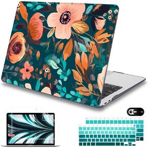 Mektron Case for MacBook Air 13 inch M1 A2337 A2179 A1932,Hard Cover 2018-2021 Air 13-inch with Touch ID, Exclusively Designed Protective Shell with Keyboard Skin+Screen Protector,Dahlia Flower C035