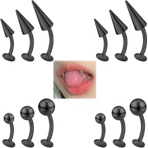 PunkTracker 12Pcs Flat Back Belly Button Ring Belly Rings Surgical Steel Belly Button Piercing Tiger Tooth Lip Rings Monroe Labret Studs Jewelry
