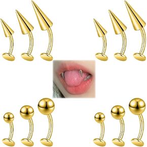 PunkTracker 12Pcs Flat Back Belly Button Ring Belly Rings Surgical Steel Belly Button Piercing Tiger Tooth Lip Rings Monroe Labret Studs Jewelry in Kuwait