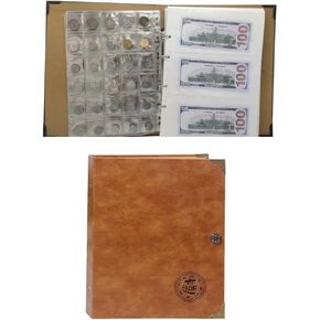Leather 150 Pockets Coin Collecting Holder Album, 240 Pockets Paper Money Penny Currency Collection Holder, Coin and Currency Collecting Bundle, Large Storage Book for Collectors