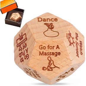 2PCS Date Night Dice for Couples, Valentine's Day Gifts for Husband Wife Boyfriend Girlfriend Him Her, 12-Side Date Night Ideas Wooden Activity Decision Dirty Dice, Bride Groom Gifts for Women Men