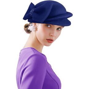 قبعة بولر كلاسيكية للنساء من ار زد تي ايه مصنوعة من الصوف بنسبة 100% مع غطاء من اللباد المنقوش، قبعة فيدوراس بتصميم كلاسيكي من فيدوراس الكنيسة Fascinator B1 - ابيض، مقاس واحد, أبيض, One Size in Kuwait