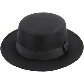 UPSTORE Wide Brim Fedora Hat Classic Classic Flat Top Panama Hat Felt Church Derby Cap with Band for Women Men