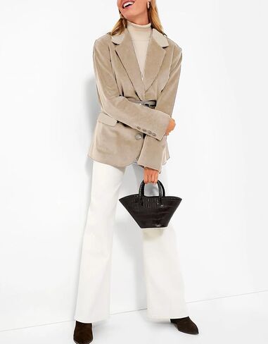 Women Corduroy Blazer Jackets Casual Boyfriend Open Front Business Work Office Pactchwork PU Leather Outfit Coat in Kuwait