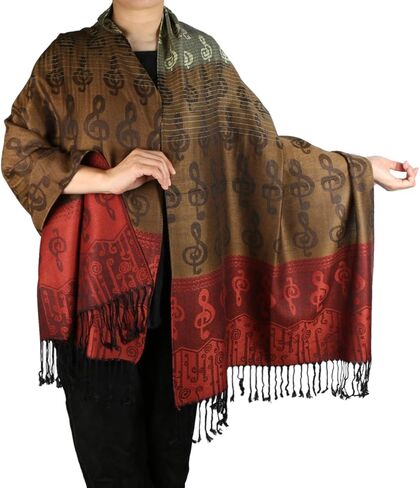 TZ Promise Women Pashmina Shawl Reversible Fashion Music Notes Wrap Scarf w/Fringes in Saudi Arabia