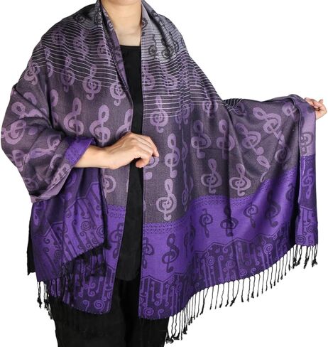 TZ Promise Women Pashmina Shawl Reversible Fashion Music Notes Wrap Scarf w/Fringes in Saudi Arabia