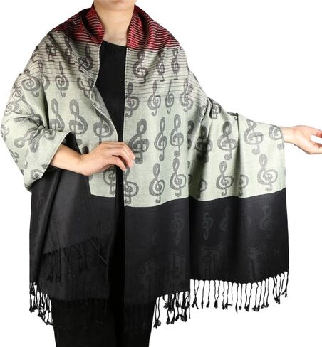 TZ Promise Women Pashmina Shawl Reversible Fashion Music Notes Wrap Scarf w/Fringes in Saudi Arabia