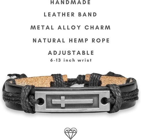 Engraved Leather Adjustable Bracelet for Men & Teens, Confirmation Inspirational Christian Gifts for Teenagers in Kuwait