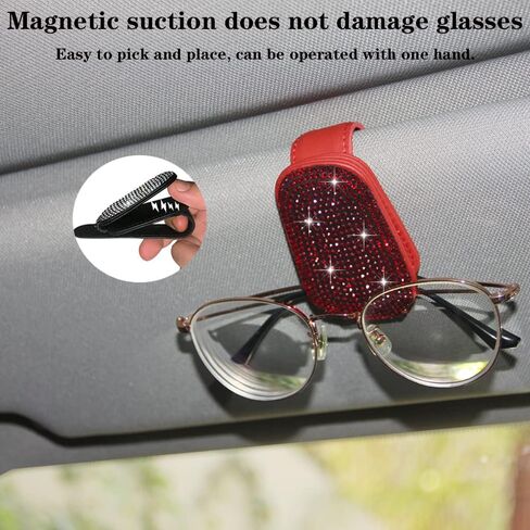 ACODABLEM Bling Car Glass Holder Sun Visor, Bling Crystal Rhinestone Sunglasses Magnetic Holder Mount Universal Eyeglasses Hanger Clip, Ticket Card Clip for Car, Car Sun Visor Accessories (Sliver) in Saudi Arabia