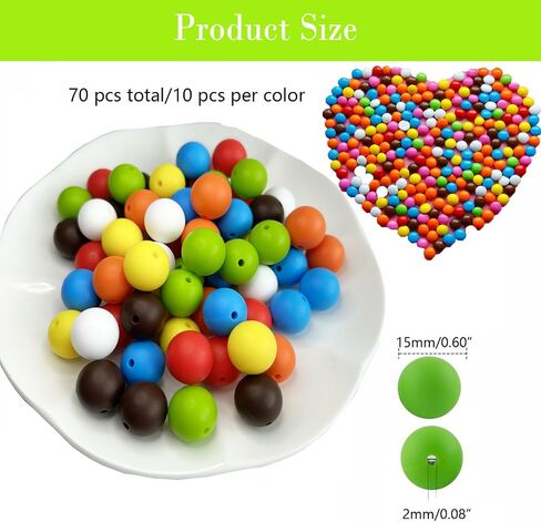 15mm Silicone Beads,70PCS Silicone Beads Bulk for Keychain Making Soft Rubber Round Beads for DIY Crafts Jewelry Beads for Necklace Bracelet Accessories (Macaron Color) in Saudi Arabia