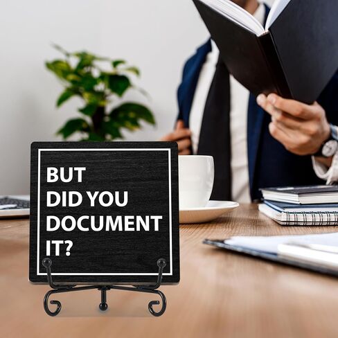 لكن هل قمت بتوثيق ذلك، ديكور مكتب مضحك، هدايا الموارد البشرية لافتة خشبية مزخرفة مع حامل حديد، ديكور مكتب منزلي على شكل بقرة زهرية لرف طاولة المكتب 5 × 5 بوصات - A10 in Kuwait
