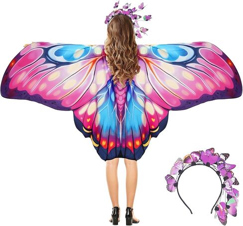 Butterfly Wings Shawl Costume Fairy Moth Wings Cape for Women Girls Halloween Cosplay Party Costumes 95x44 inch in Saudi Arabia