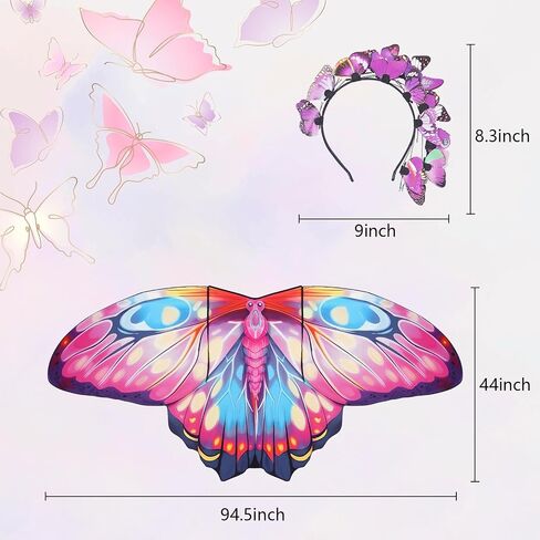 Butterfly Wings Shawl Costume Fairy Moth Wings Cape for Women Girls Halloween Cosplay Party Costumes 95x44 inch in Saudi Arabia