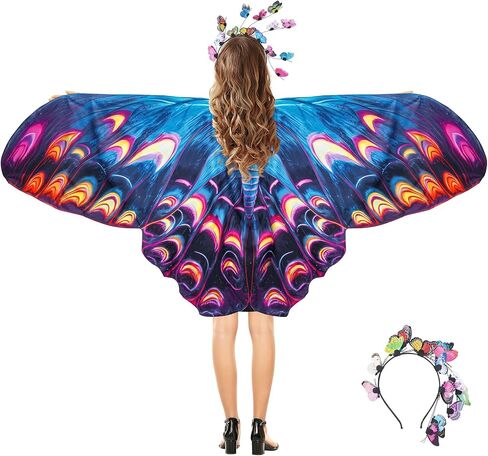 Butterfly Wings Shawl Costume Fairy Moth Wings Cape for Women Girls Halloween Cosplay Party Costumes 95x44 inch in Saudi Arabia