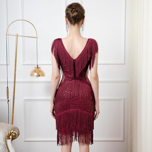Flapper Dresses,1920s Dresses for Women, Gatsby Party Costume, Womens Cocktail Dresses, Sexy V-Neck Tassel Fun Dress in Saudi Arabia