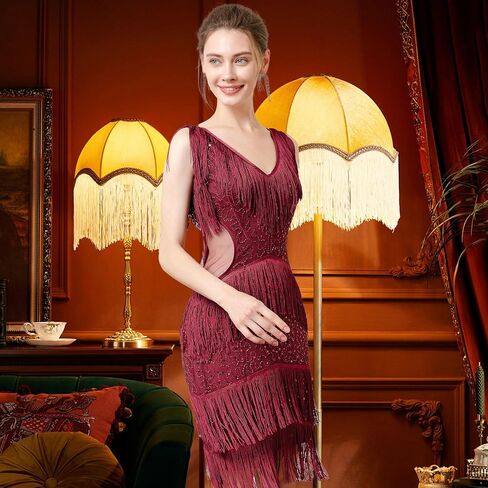 Flapper Dresses,1920s Dresses for Women, Gatsby Party Costume, Womens Cocktail Dresses, Sexy V-Neck Tassel Fun Dress in Saudi Arabia